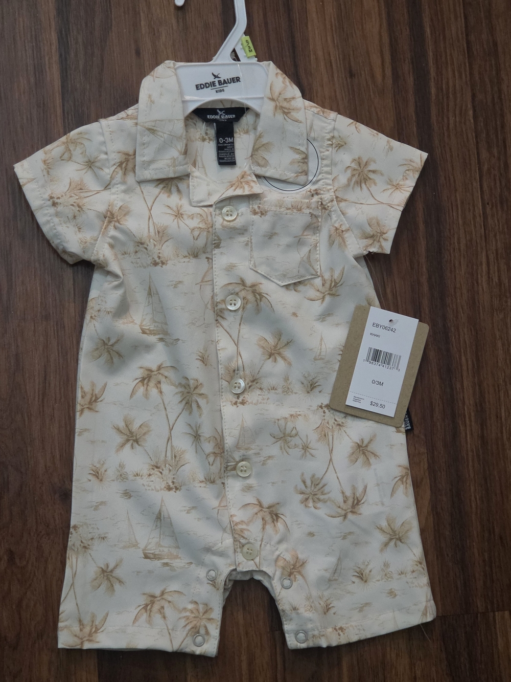 Eddie Bauer Cream Palm-Print Baby One-Piece Romper